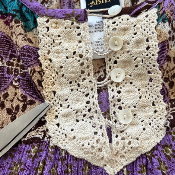 Bila Women Size XL Boho Tunic Top Sheer Lace Embroidered Romantic Praire Western - Picture 7 of 9